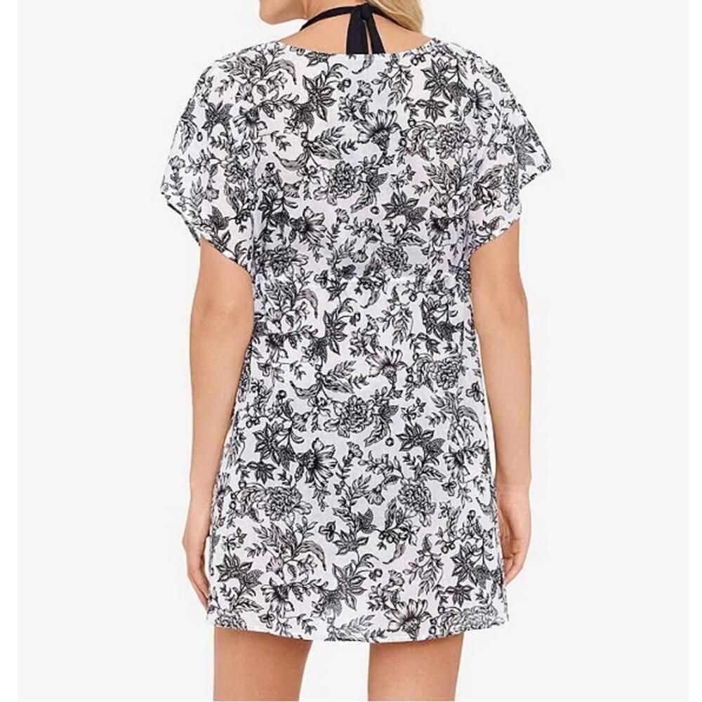 Toile Floral Print Short Flutter Sleeve V-Neck Swim Cover Up Dress - Small NWT - Picture 2 of 2